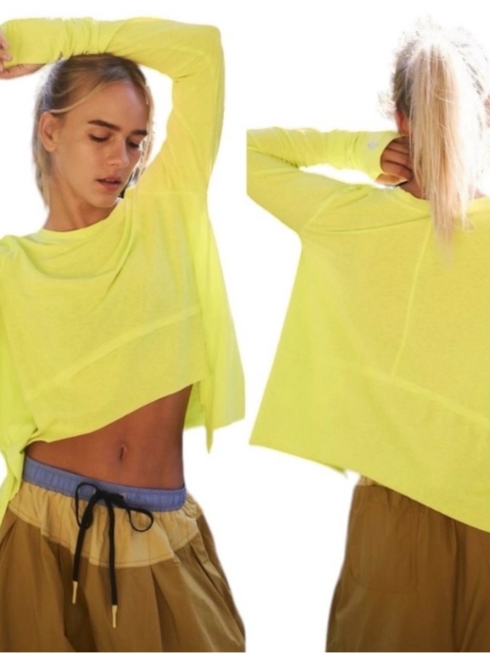 FP Movement by Free People Neon Yellow Cropped Long-Sleeve Top